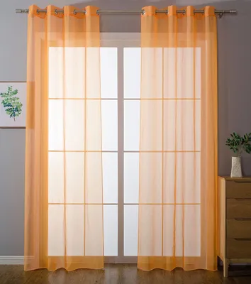 Productafbeelding van Set van 2 gordijnen - 203322 Set transparante gordijnen - Voor de woonkamer - Voile - Loodband - Oranje