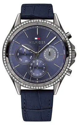 Produktbild von Tommy Hilfiger Multi Zifferblatt Quarz Uhr für Damen mit Blaues Lederarmband - 1