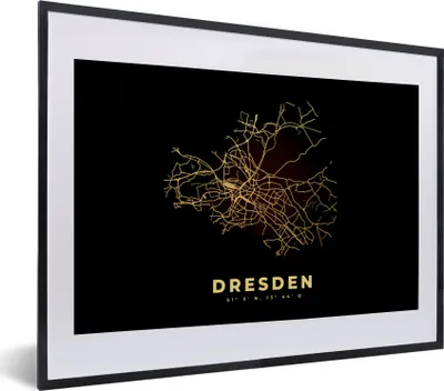 Produktbild von MuchoWow® Gerahmtes Poster Dresden - Gold - Stadtplan - Karte 40x30 cm - Poster mit Schwarzem Bilderrahmen Wandposter Rahmen Foto Bilder - Bilderrahmen - Poster im Rahmen