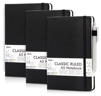 Produktbild von Set aus 3 A5 Notizbüchern mit Hartcover und Gelstiften