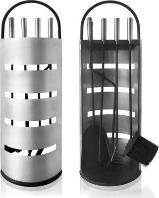 Produktbild von LZQ 5tlg Kaminbesteck Edelstahl Kamingarnitur Kaminwerkzeug Kaminset Kaminzubehör für Kamin aus Sichtschutz, Besen, Zange, Schürhaken, Ascheschaufel