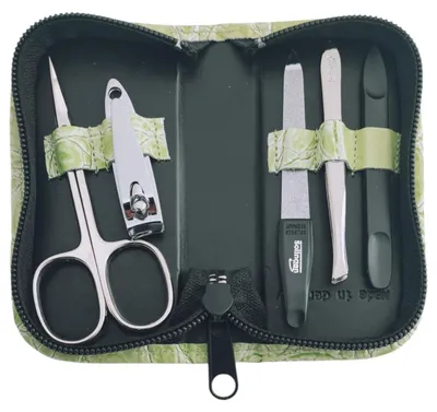 Immagine prodotto di Set da manicure da 5 pezzi in vera pelle – Prodotto in Germania | Strumenti di Solingen in astuccio verde