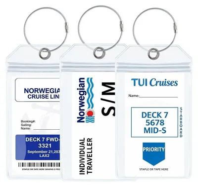 Produktbild von Kofferanhänger Set 3 Stück transparent wasserfest für Kreuzfahrt & Flugreise 19x11cm