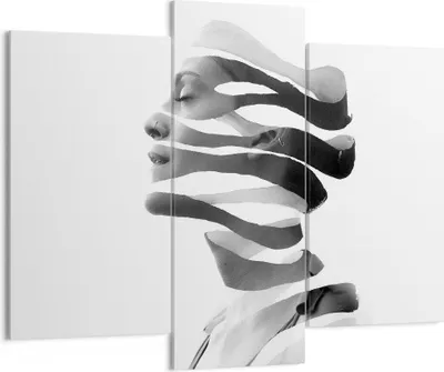 Produktbild von Bild auf Leinwand - Leinwandbild - 3 Teile - Frau Surrealismus Monochrom - 130x100cm - Wand Bild - Wanddeko - Wandbilder - Leinwanddruck - Bilder - Wanddekoration - Leinwand bilder - CB130x100-4430