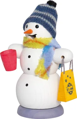 Produktbild von Drechslerei Kuhnert - Räucherfigur Schneemann mit Glühweintasse - Größe ca. 13cm, für Räucherkerzen Größe M (Standard) - 35028