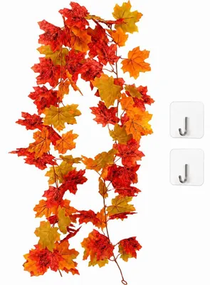 Immagine prodotto di Ghirlanda autunnale, 170 cm, con foglie d'acero, realizzata in poliestere, inclusi 2 ganci adesivi