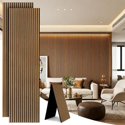 Immagine prodotto di Eikuavons, 2 pannelli acustici pieghevoli in legno effetto legno con rivestimento in feltro, dimensioni 240 x 60 cm, finitura noce