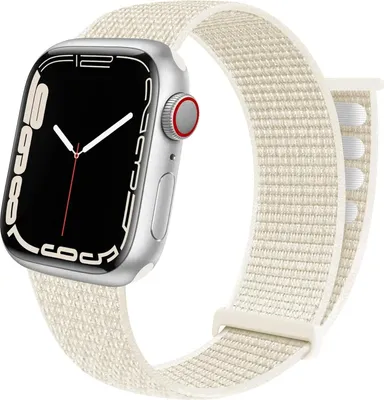 Produktbild von Strap-it Nylon-Armband mit Klettverschluss passend für Apple Watch  Serie 1/2/3/4/5/6/7/8/9/10/11/SE/Ultra (2) - Starlight - Größen: 44/45/46/49mm