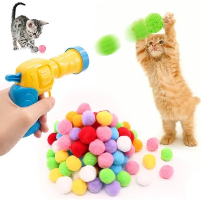 Productafbeelding van Katenspeelgoed met balwerper, 100 stuks pluchen ballen, trainingsfunctie, interactief, 3 cm diameter