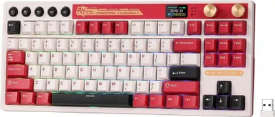Obrázok produktu pre RK Royal Kludge M87, 75%, Káblový a bezdrôtový, USB + RF Wireless + Bluetooth, QWERTY, RGB LED, Krém, Červená