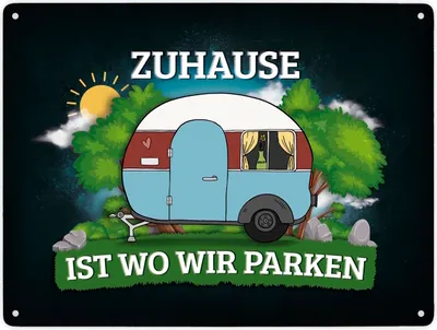 Produktbild von Zuhause ist wo wir parken Metallschild XXL mit Camping Motiv Schild