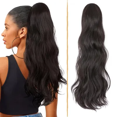 Immagine prodotto di Chignon per capelli da cavallo, 66 cm, ondulato, riccio, sintetico, con cordoncino, clip per l'applicazione, colore nero