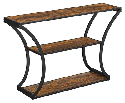 Obrázok produktu pre Priemyselný konzolový stolík s 3 policami, hnedý a čierny, 120x30x80 cm