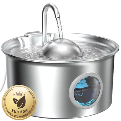 Produktbild von Katzenbrunnen Edelstahl 2.6L mit Sichtfenster und 4-fach Filtersystem