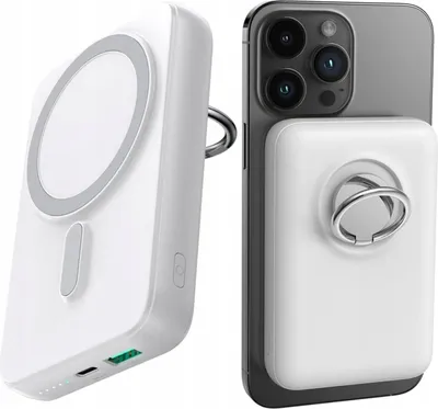 Image de Powerbank sans fil 10000Mah Joyroom Jr-W050 20W Magsafe Avec Support + Câble Usb-C - Blanc