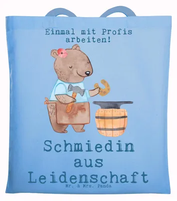 Produktbild von Mr. & Mrs. Panda Shopping Tasche Schmiedin Leidenschaft - Sky Blue - Geschenk, Stoffbeutel, dokumententasche, Laptoptasche, Jutebeutel, Tote Bag