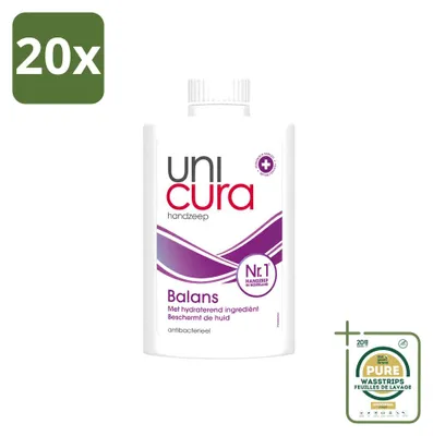 Imagen del producto de 20 unidades de recambio de jabón líquido Unicura Balans, 250 ml, pack de ahorro