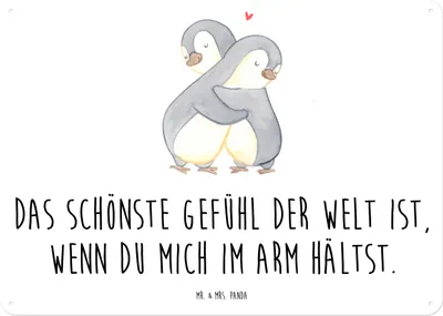 Produktbild von Mr. & Mrs. Panda tafel Pinguine Kuscheln DIN A4 - Weiß - Geschenk, Metallschild, für Frauen, Männer, Freundin, Schild, Wandbild, Valentinstag, Retro Blechschild, Partner