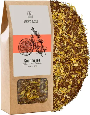 Produktbild von Mary Rose - Rooibos Tee Sunrise 50g - Koffeinfrei Milder Honiggeschmack - Mit Orange, Ingwer - Belebend Entspannend - Südafrika