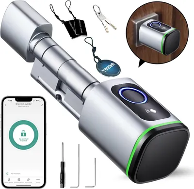 Obrázek produktu pro Chytrý zámek na dveře s rozpoznáváním otisků prstů – elektronická vložka 70 mm – ovládání přes aplikaci – podpora IC karet a klíčů