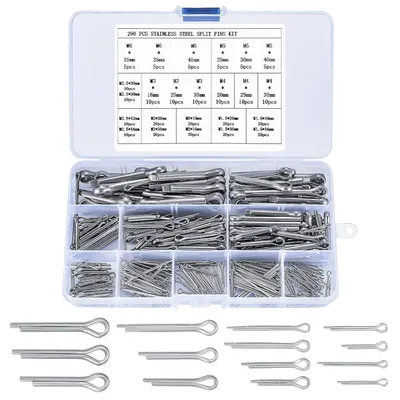 Produktbild von Splinte Sortiment 290 Stück Edelstahl Klappsplinte Federstecker Set für Autos Wohnmobile Gartengeräte