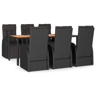 Produktbild von vidaXL 7-tlg. Garten-Essgruppe Schwarz Poly Rattan & Massivholz Akazie