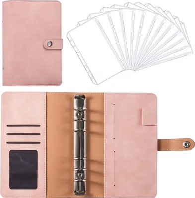 Produktbild von Notebook Binder Budgetplaner Binder Cover mit 12 Stück Binder Pocket Persönliches Bargeld Budget Umschläge System 6-Loch Binder Ordner, Bean Paste Pink