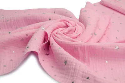 Immagine prodotto di Mussola con stelle argentate, doppia garza, rosa confetto, 50 x 130 cm