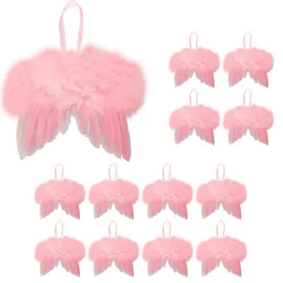 Produktbild von 12er Set Engelsflügel Rosa Federflügel Christbaumschmuck Mini Engel Anhänger 18x14CM