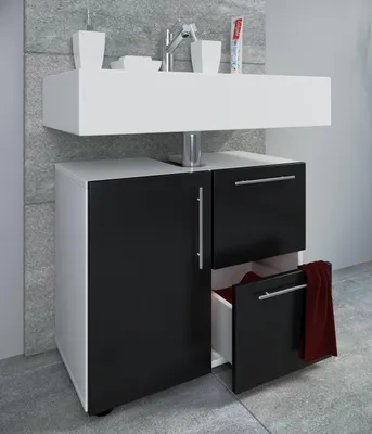 Produktbild von VCM Holz Waschbeckenunterschrank | Badschrank | Maße: H. 51 x B. 61 x T. 32 cm | 1 Drehtür | 2 große Schubladen | modernes Badezimmermöbel - Flandu