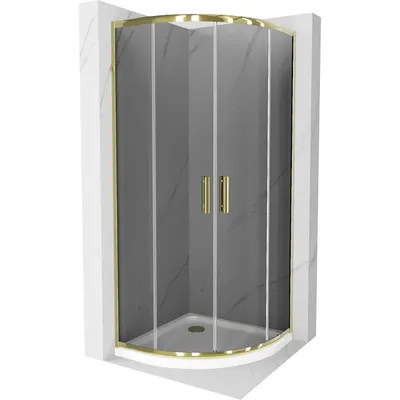 Obrázek produktu pro Mexen Rio půlkruhový sprchový kout 80 x 80 cm, Grafitově černá, Zlatá + sprchová vanička Flat, Bílá - 863-080-080-50-40-4110G