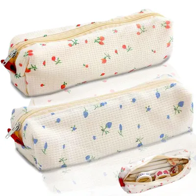 Produktbild von 2 Federmäppchen, Federmäppchen mit Reißverschluss, kleines Federmäppchen mit Blumenmuster, tragbares Schul-Federmäppchen