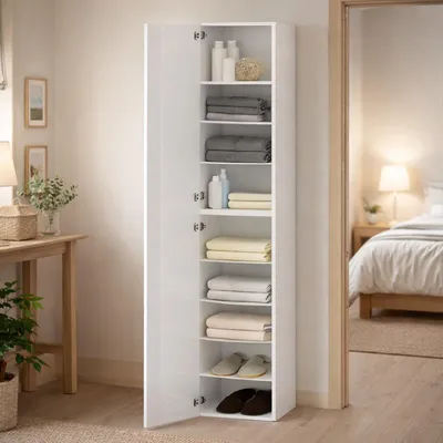 Produktbild von Mehrzweckgarderobe 1 Tür Ddastolf, Mehrzweckschrank mit 1 Tür, Multifunktionsgarderobe, 45x35h190 cm, Weiß