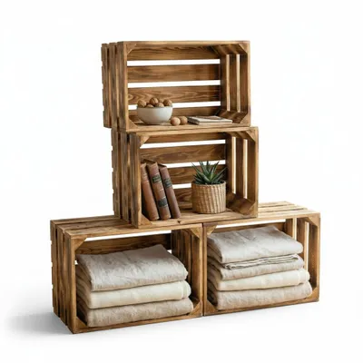 Produktbild von Holzkiste geflammt 40x30x25cm - Obstkiste Regal-Box mit & ohne Zwischenboden
