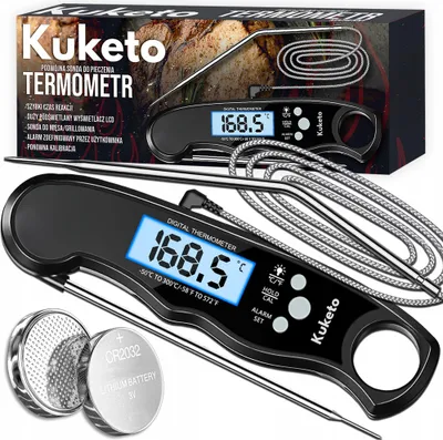 Produktbild von Kuketo | Digitales Küchenthermometer Mit LCD & Edelstahlsonde – Fleischthermometer -50°C Bis +300°C Für Grill, Steak & BBQ