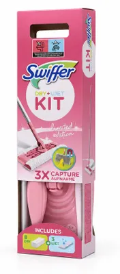 Produktbild von Swiffer Bodenwischer Starterkit inkl. 1 Wischer & 8 Tücher (4 Trocken, 4 Feucht) – 2in1 System mit 360° Drehkopf
