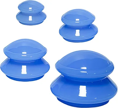 Productafbeelding van Siliconen cupping set, 4 stuks, blauwe cups voor cellulite, siliconen cups, draagbare cupping set, vacuümtherapie voor het verminderen van cellulite en het bevorderen van myofasciale ontspanning
