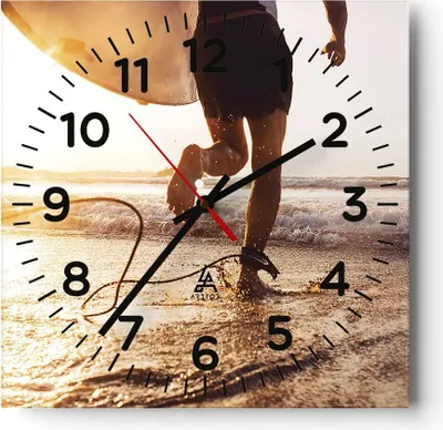 Produktbild von Wanduhr - Quadrat - Glasuhr - Surfen Strand Freude - 40x40cm - Schleichendes Uhrwerk - Lautlos - zum Aufhängen bereit - Dekoration Modern - Wanddekoration aus Glas - C4AC40x40-4801