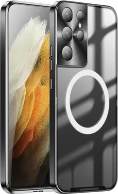 Obrázek produktu pro Kovové pouzdro pro Samsung Galaxy S21 Ultra 5G matné průsvitné pouzdro s magnetickou cívkou a ochranou kamery černé