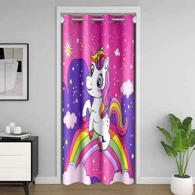Produktbild von Türvorhang Regenbogen Einhorn 132x203cm Kinderzimmerdeko