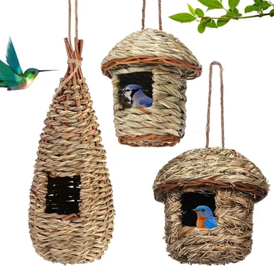 Produktbild von 3 Vogelhäuser – Handgewebtes Grashaus
