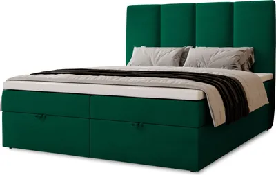 Produktbild von Boxbett Malmo mit 2 Bettkästen, 140x200, Farbe: Grün, Velourstoff, Doppelbett mit Bonell-Matratze