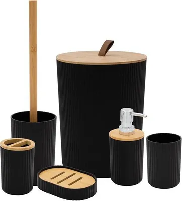 Produktbild von Famanu Badaccessoires-Set, moderne Badezimmerutensilien - Schwarz