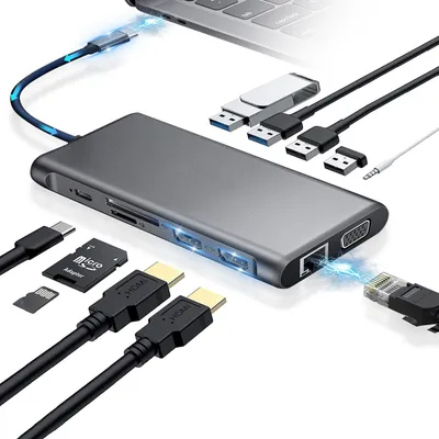 Produktbild von USB C Hub 12 in 1 mit PD 87W,4K HDMI,3 USB Datenports Dockingstation Adapter, USB C Dock USB C Adapter Multiport Adapter für MacBook