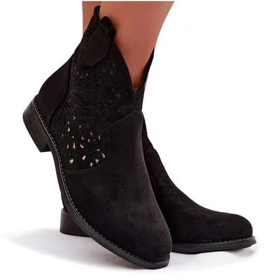 Produktbild von Damentliche Lochmuster-Stiefeletten mit Flachabsatz S.Barski HY61-8026 Schwarz 40