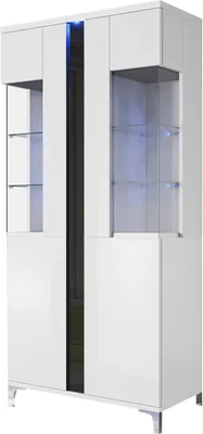 Produktbild von Standvitrine MARCO Vitrine 92x196 - glänzend, LED-Beleuchtung, Wohnzimmervitrine (WEISS/SCHWARZ)