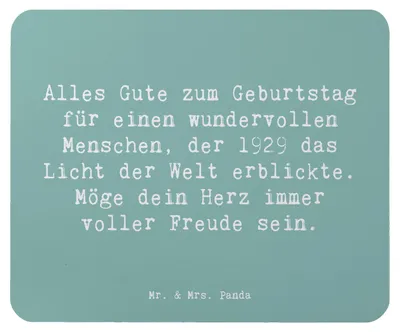 Produktbild von Mr. & Mrs. Panda Mousepad Spruch 1929 Geburtstag - Meeresbrise - Geschenk, Alter, mauspad pc, besondere Lebensgeschichte, Mouse Pad, Happy Birthday, 90., Geburtstagsgrüße