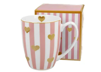 Obrázok produktu pre Duo hrnček na kávu ružový so srdiečkami z porcelánu, hrnček, šálka na čaj, šálka na kávu s uškom 360 ml