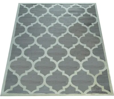 Produktbild von Designer Teppich Marokkanisches Muster Kurzflorteppich Modern Trend Grau Weiß Grösse 160x220 cm