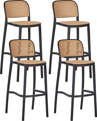 Produktbild von BELIANI Barstuhl 4er-Set Beige und Schwarz PP-Sitz Stapelbar für Innen und auch den Außenbereich ohne Armlehnen